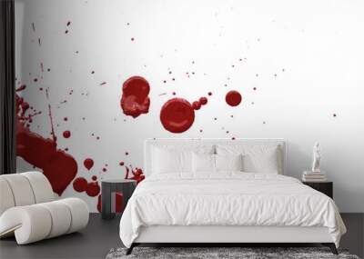 Blood splatters on white background. Red blots of watercolor Realistic bloody splatters for Halloween Drop of blood Wall mural